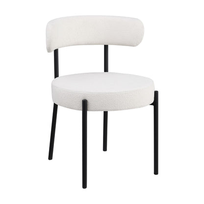 Dining Chairs (Set of 2) Round Upholstered Boucle Dining Room Chairs Mid-Century Modern Kitchen Chairs Curved Backrest Chairs For Dining Room Metal Legs - White / Black