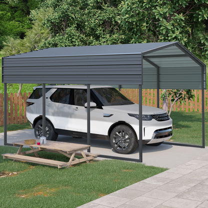 10 X 15 Ft Carport, Outdoor Carport, Heavy Duty Carport Canopy With Galvanized Steel Roof And Frame, Metal Carport Large Garage For Driveway Car, Truck - Charcoal