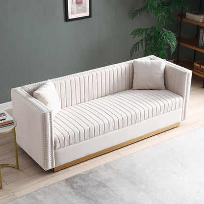 Contemporary Vertical Channel Tufted Velvet Sofa Loveseat Upholstered 2 Pieces Set With 4 Pillows