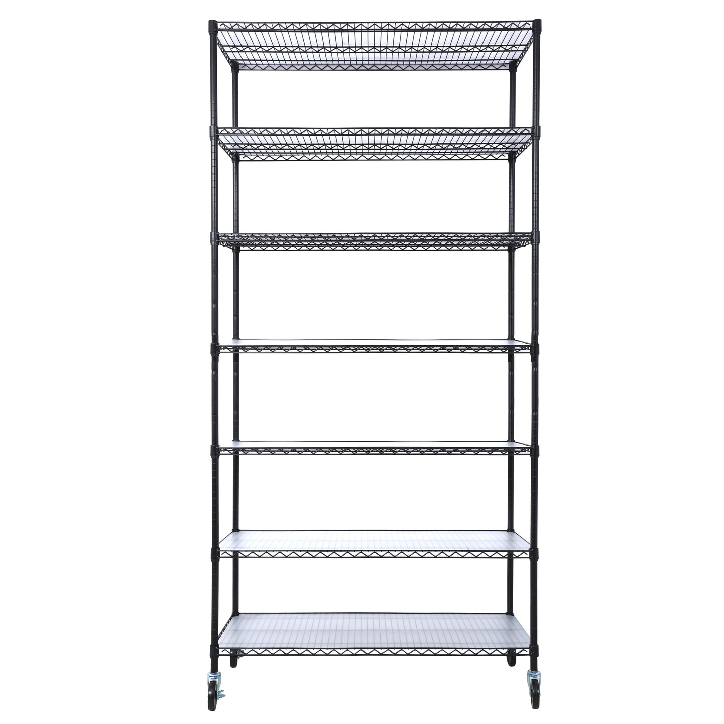 7 Tier Metal Shelf Wire Shelving Unit, 2450Lbs Heavy Duty Adjustable Storage Rack With Wheels & Shelf Liners For Closet Kitchen Garage Basement Commercial Shelving