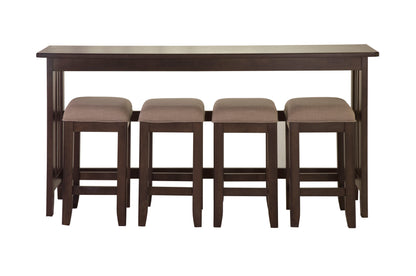 Console Table With 4 Stools - Dark Brown