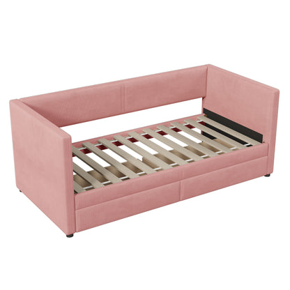 Twin Size Corduroy Daybed With Two Drawers And Wood Slat