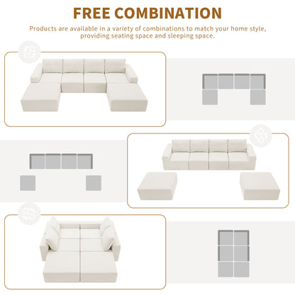 Modular U-Shaped Sectional Sofa, Luxury Chenille Floor Couch Set, Upholstered Indoor Furniture, Foam - Filled Sleeper Sofa Bed For Living Room, Bedroom, Free Combination