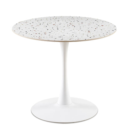 Mid-Century Stone Round Dining Table For Dining Room, Living Room, Cafe, Easy Clean - White