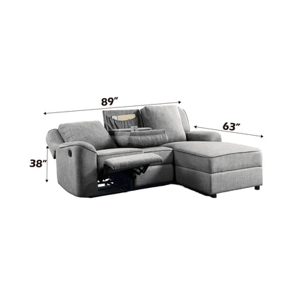 Destiny - Linen Sectional Sofa With Dropdown Table - Gray