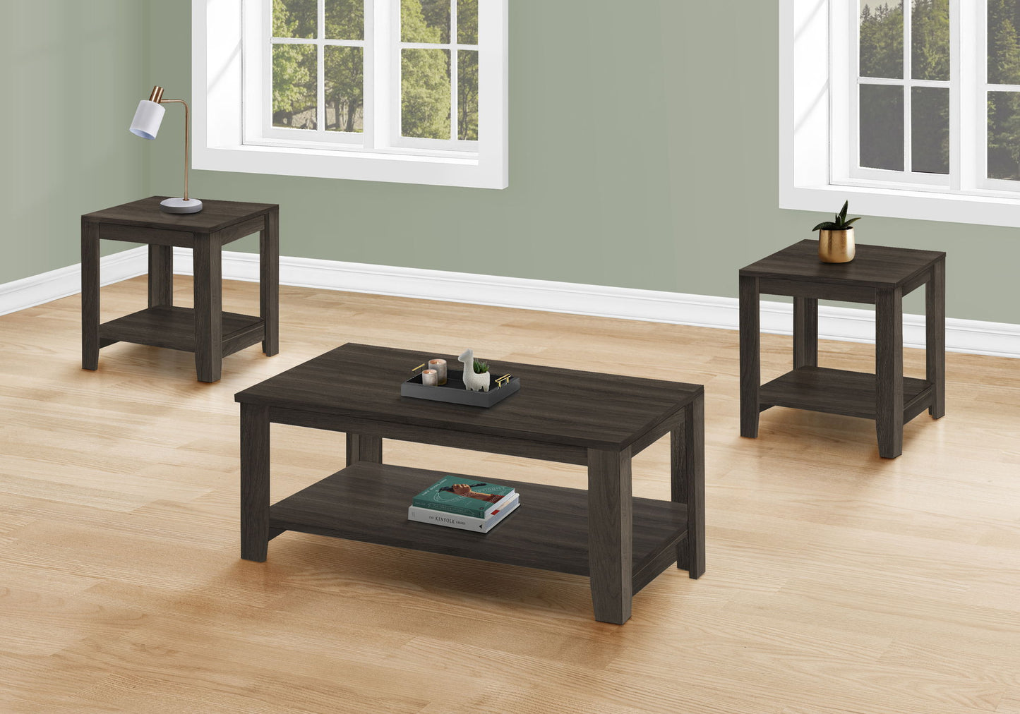 Table Set, Coffee, End, Side, Accent, Living Room, Transitional (Set of 3) - Oak