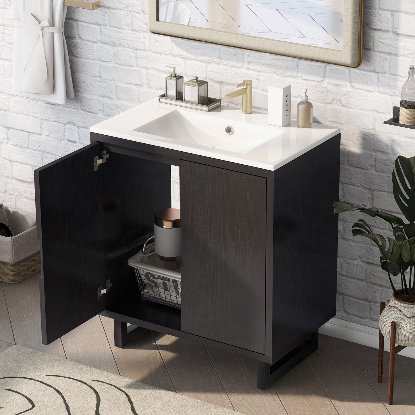 Bathroom Vanity Set With Sink, Combo Cabinet, Bathroom Storage Cabinet, Solid Wood Frame