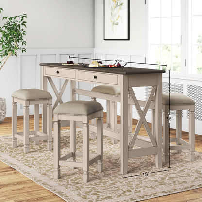 Console Table With 4 Stools - Antique White