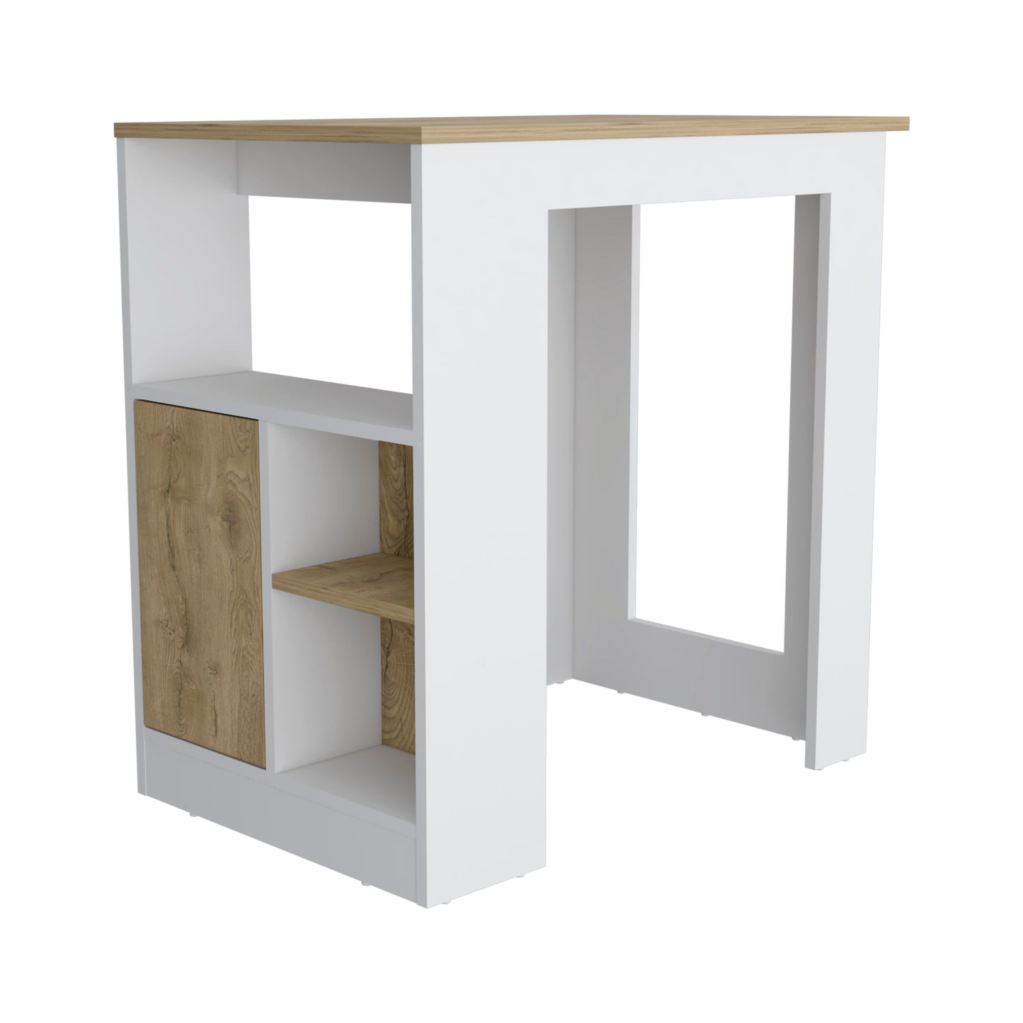 Kitchen Island Three Open Side Storage Shelves And One Push-To-Open Cabinet - White / Macadamia