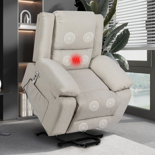 Electric Power Recliner Chair With Massage For Elderly, Remote Control Multi-Function Lifting, Timing, Cushion Heating Chair With Side Pocket