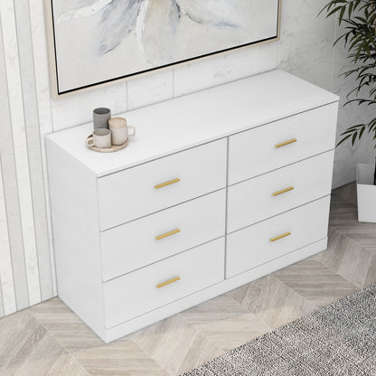 Modern White 6 Drawer Dresser For Bedroom, Ample Storage Wide Chest Of Drawers, Sturdy & Safe