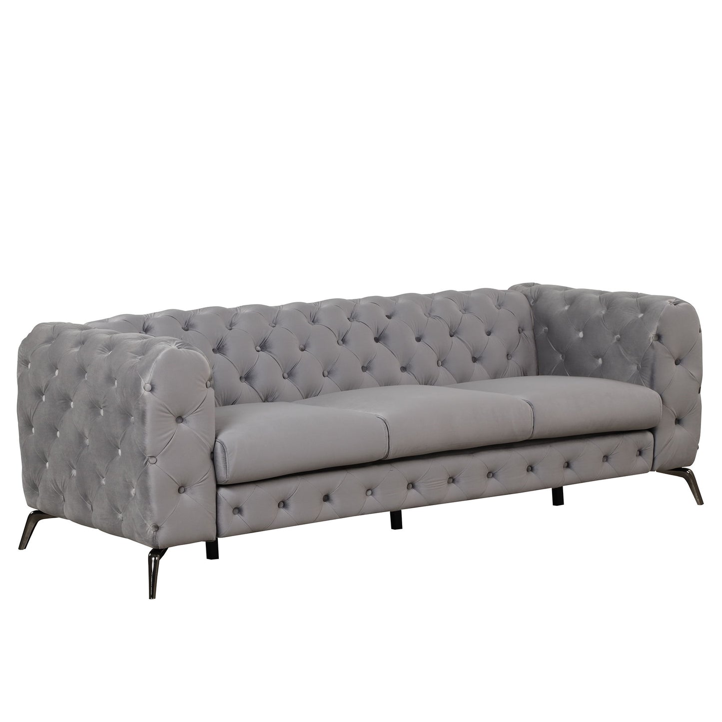 Velvet Upholstered Sofa With Sturdy Metal Legs, Modern Sofa Couch With Button Tufted Back, 3 Seater Sofa Couch For Living Room, Apartment, Home Office