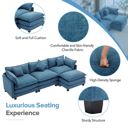 L-Shape Chenille Upholstered Sofa For Living Room Modern Luxury Sofa Couch With Ottoman And 5 Pillows For Living Room