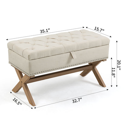 Storage Ottoman, Button-Tufted Ottoman Linen Storage Bench, Ottoman With Storage