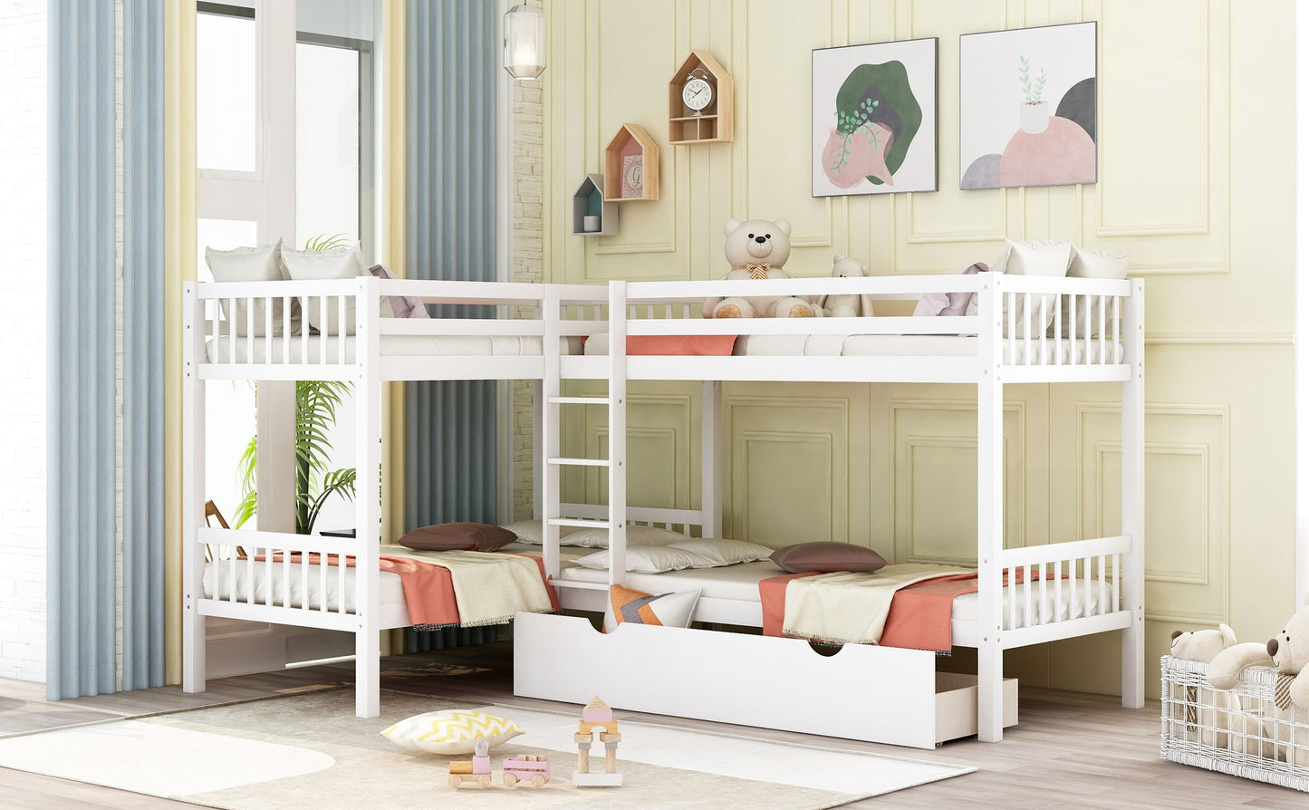 Twin L Shaped Bunk Bed With Drawers