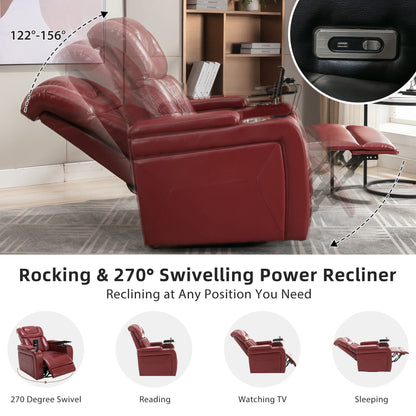 270° Swivel Power Recliner Individual Seat Home Theater Recliner With Comforable Backrest, Tray Table, Phone Holder, Cup Holder, USB Port, Hidden Arm Storage For Living Room