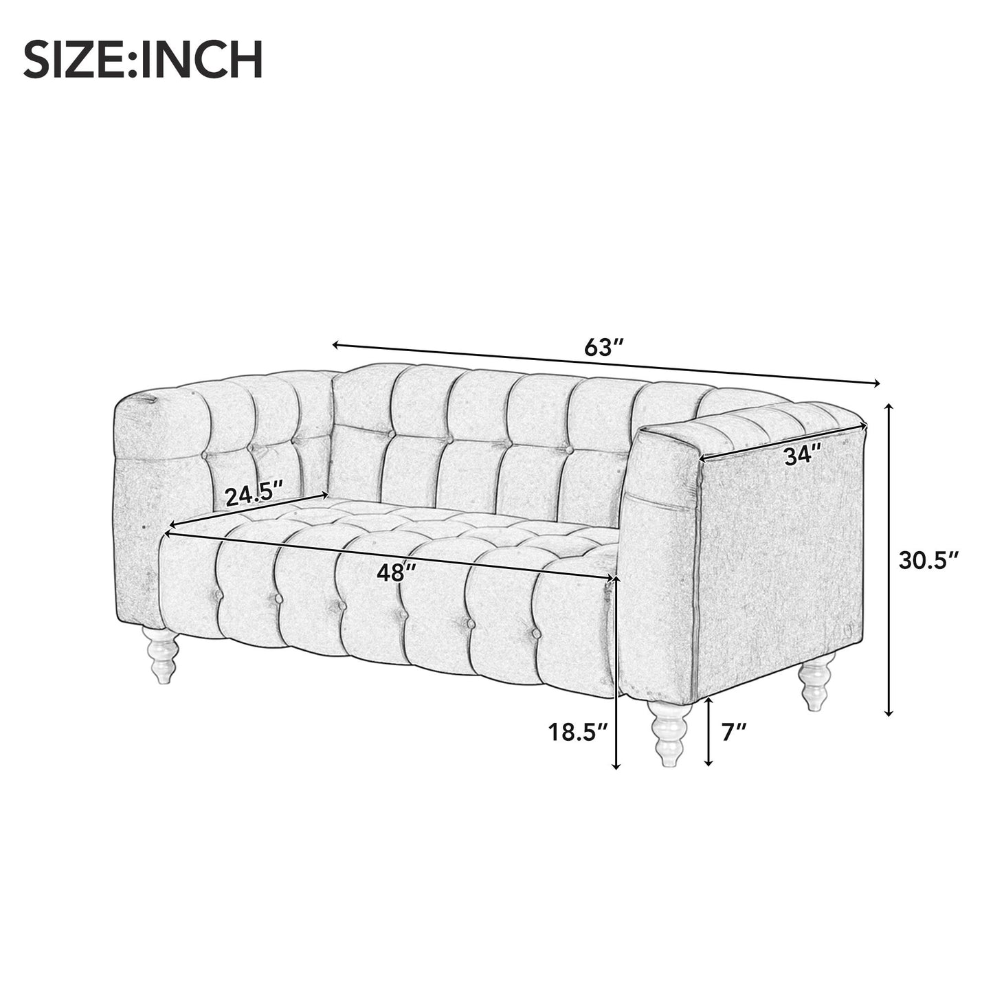 Modern Sofa Dutch Fluff Upholstered Sofa With Wood Legs, Buttoned Tufted Backrest