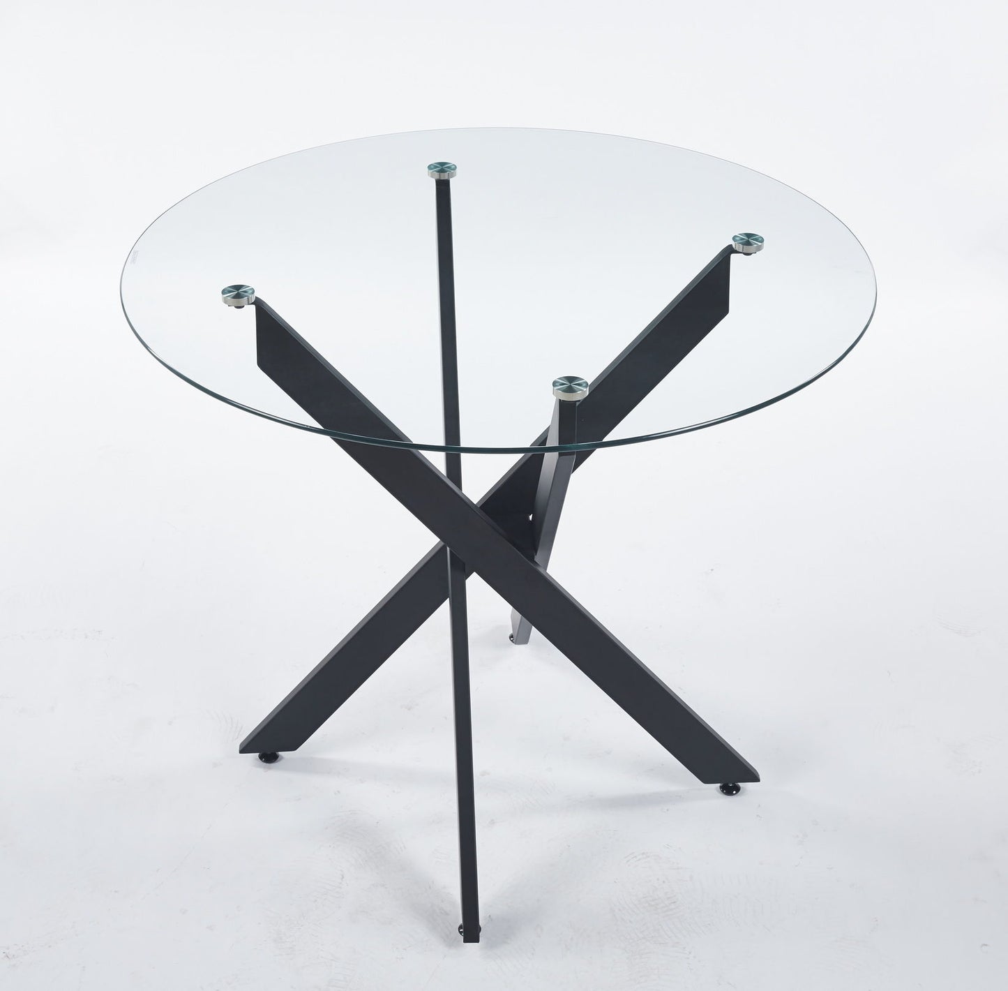 Dining Table With Cross Metal Leg And Tempered Glass, Modern Space Saving Kitchen Table For Living Room