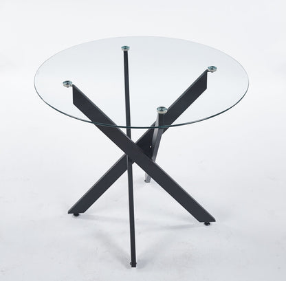 5 Pieces Dining Set, Table Metal Leg Mid-Century Dining Table For 4 - 6 People With Glass Table Top, Pedestal Dining Table