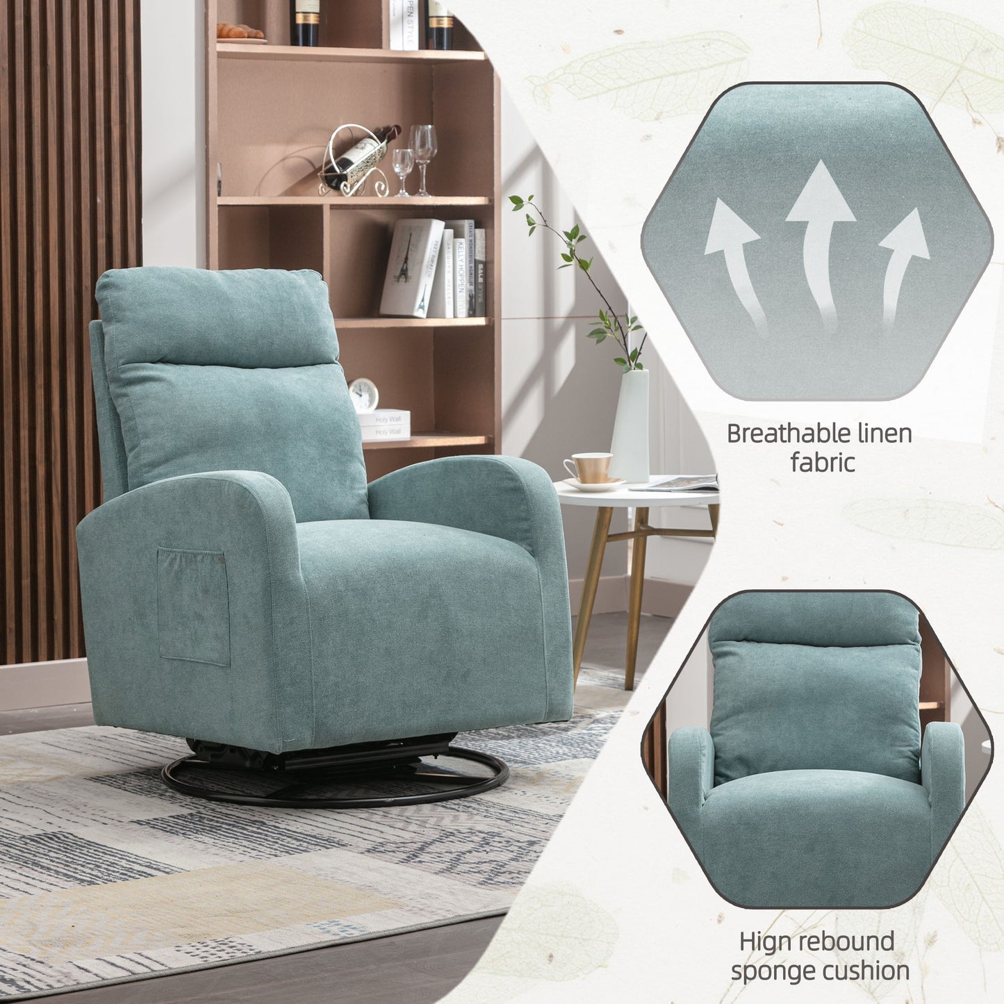 Jiada - Upholstered Swivel Glider Rocking Chair For Nursery Modern Style One Left Bag