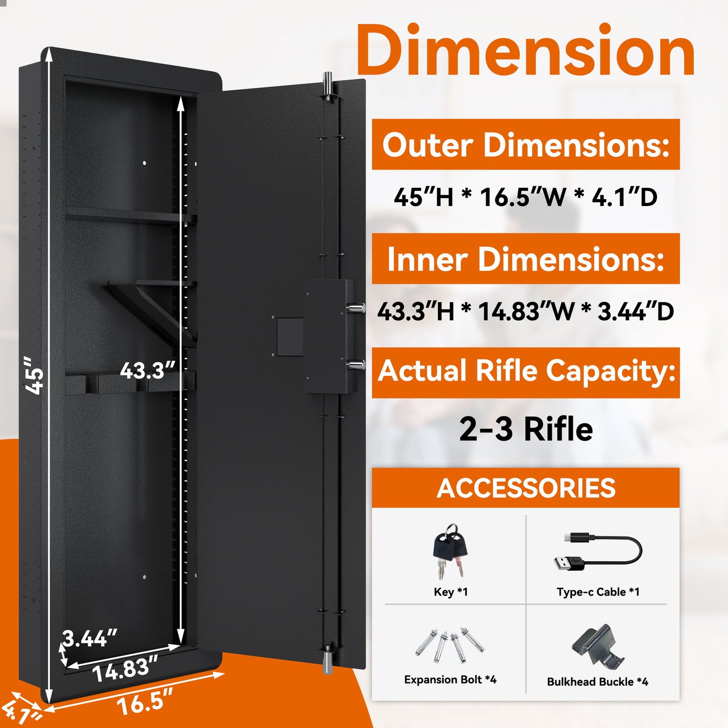 Wall Gun Safe, Gun Safes For Home, Gun Safes & Cabinets, Wall Safes Between The Studs, Quick Access Rifle Safe With Removable Shelf And Digital Keypad