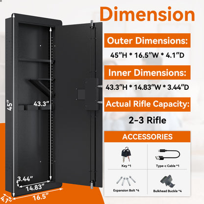 Wall Gun Safe, Gun Safes For Home, Gun Safes & Cabinets, Wall Safes Between The Studs, Quick Access Rifle Safe With Removable Shelf And Digital Keypad