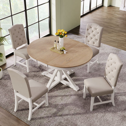 Functional Furniture Retro Style Dining Table Set With Extendable Table And 4 Upholstered Chairs For Dining Room And Living Room