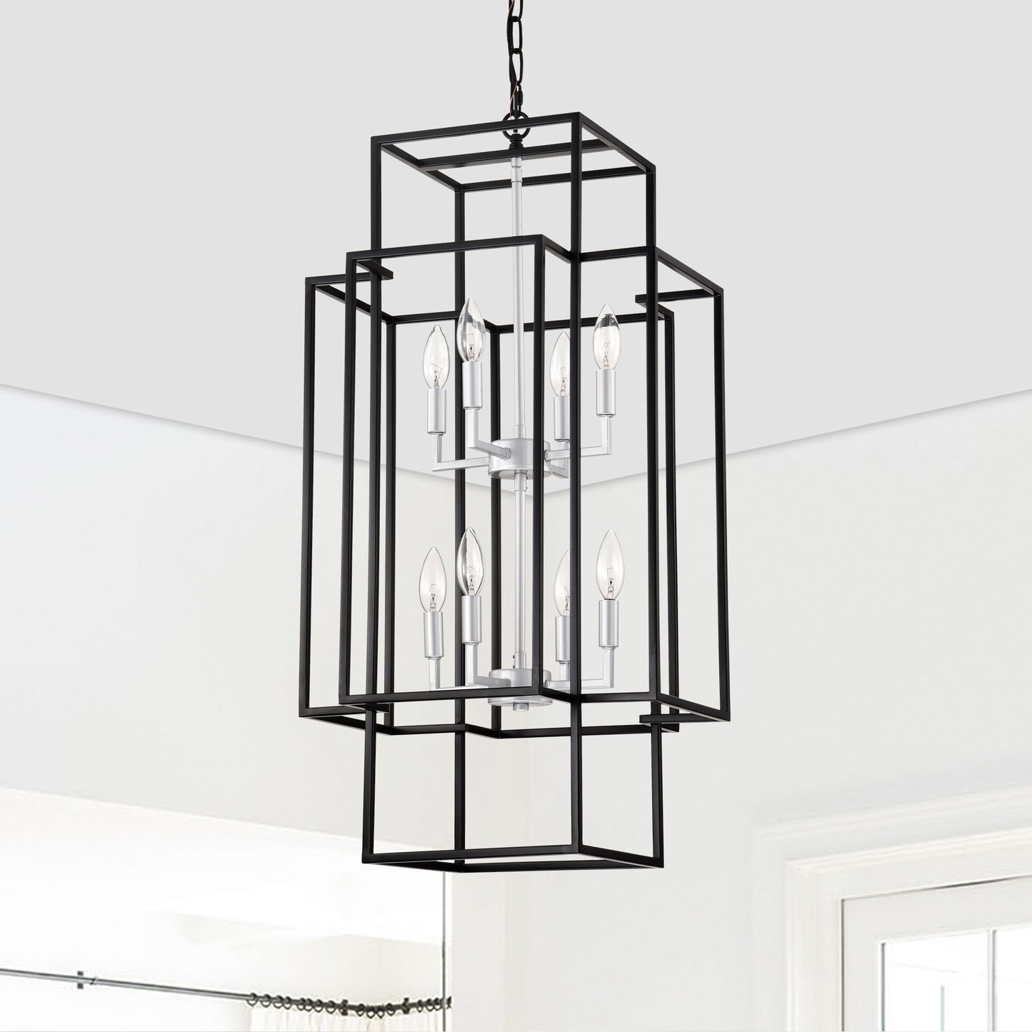 8 Light Lantern Chandelier Lighting, Entryway Chandeliers For High Ceilings, Chandeliers For Dining Room, Foyer, Entry, Staircase, Hallway, Height Adjustable (E12 Bulbs Not Included)