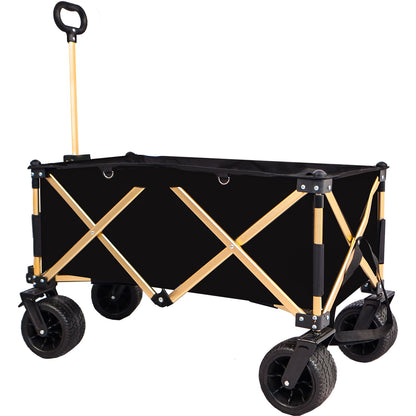 Aluminum Alloy Folding Wagon, Heavy Duty Utility Beach Wagon Cart For Sand With Big Wheels, Adjustable Handle & Drink Holders For Shopping, Camping, Garden And Outdoor