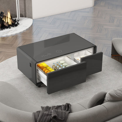 Modern Smart Coffee Table With Built-In Fridge - Bluetooth Speaker, Wireless Charging, Touch Control Panel, USB Interface, Outlet Protection, Atmosphere Light