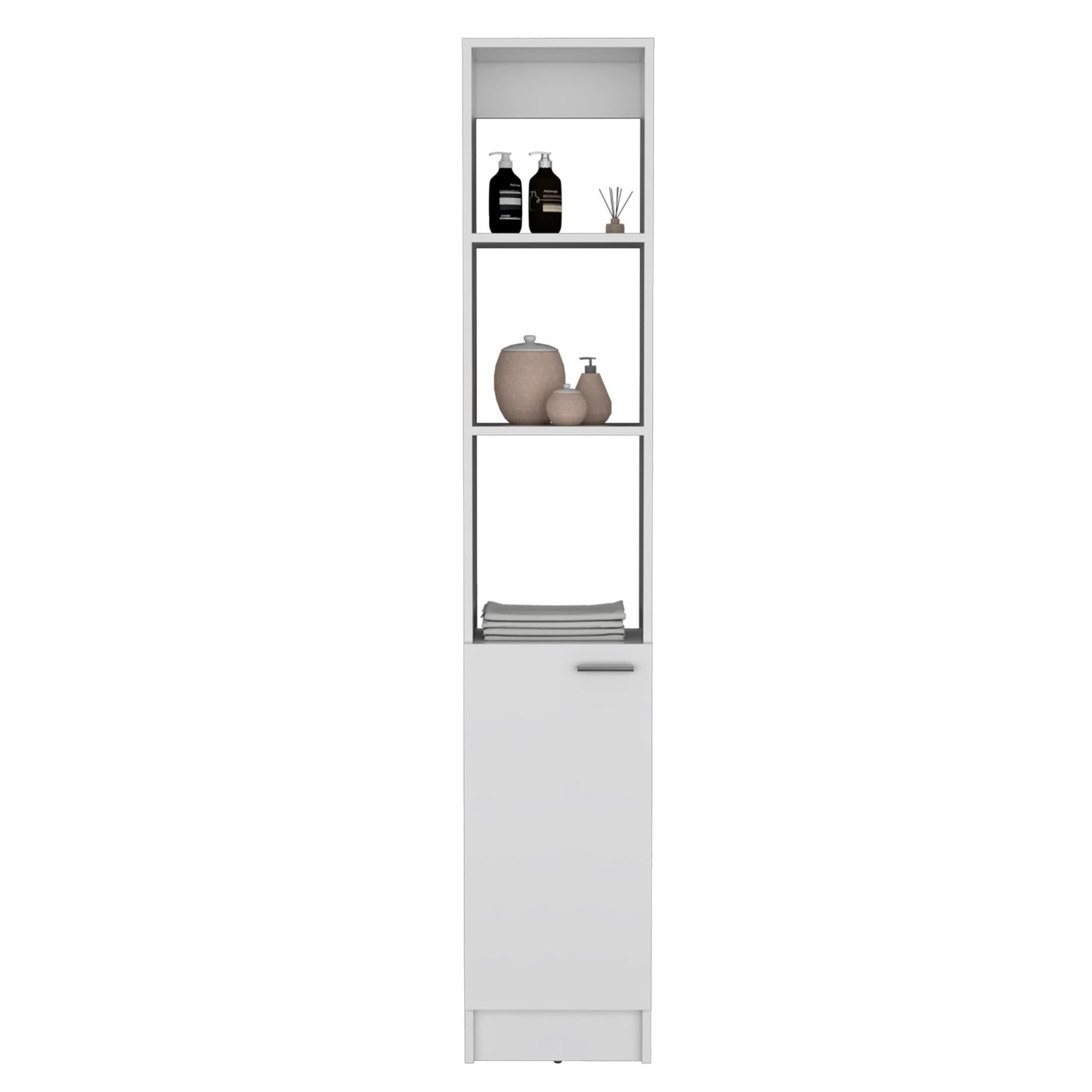 Linen Cabinet, 1 Door, 6 Shelves - White