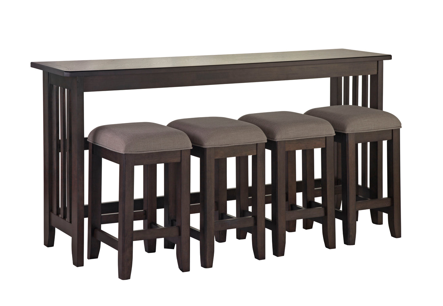 Console Table With 4 Stools - Dark Brown