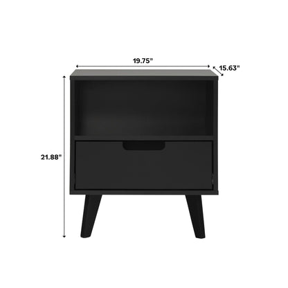 Modern 1 Drawer Nightstand With Open Cubby - Black