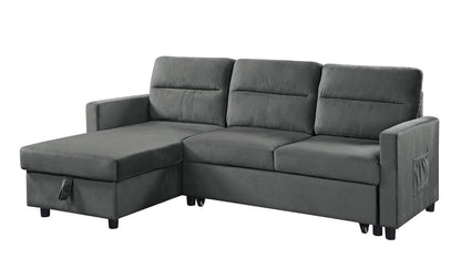 Ivy - Velvet Reversible Sleeper Sectional Sofa With Storage Chaise And Side Pocket