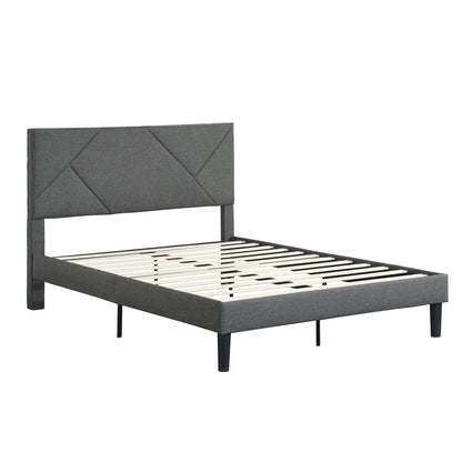 Full Size Upholstered Platform Bed Frame With Headboard, Strong Wood Slat Support, Mattress Foundation, No Box Spring Needed - Gray