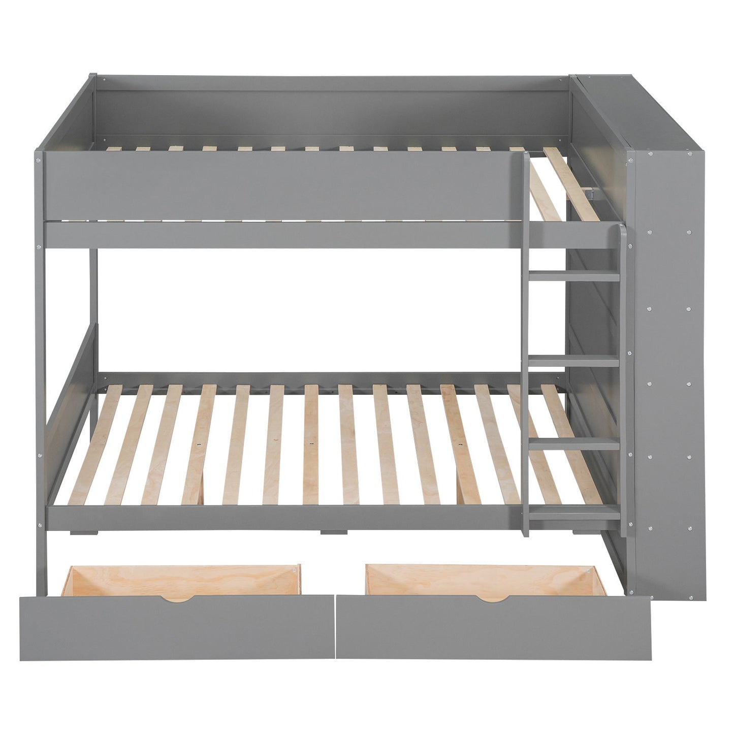 Full Over Full Bunk Bed With 2 Drawers And Multi - Layer Cabinet