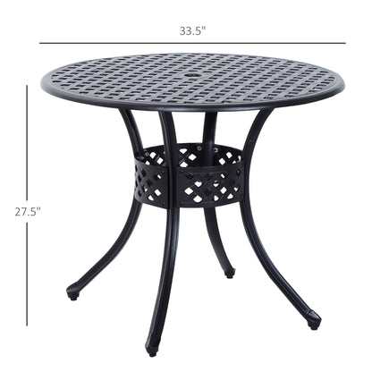 Outsunny - 33" Patio Dining Table Round Cast Aluminium Outdoor Bistro Table With Umbrella Hole - Black