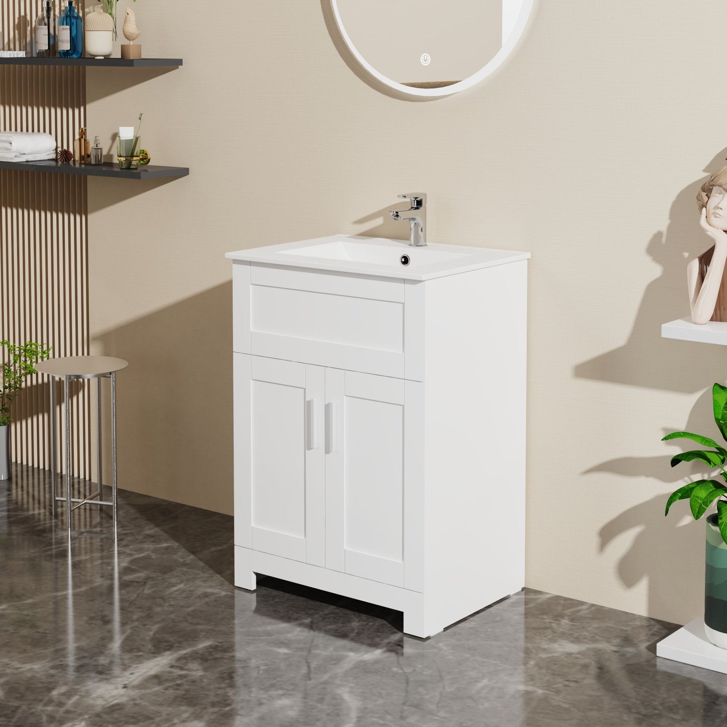 Sink Bathroom Vanity Laundry Cabinet Combo - White