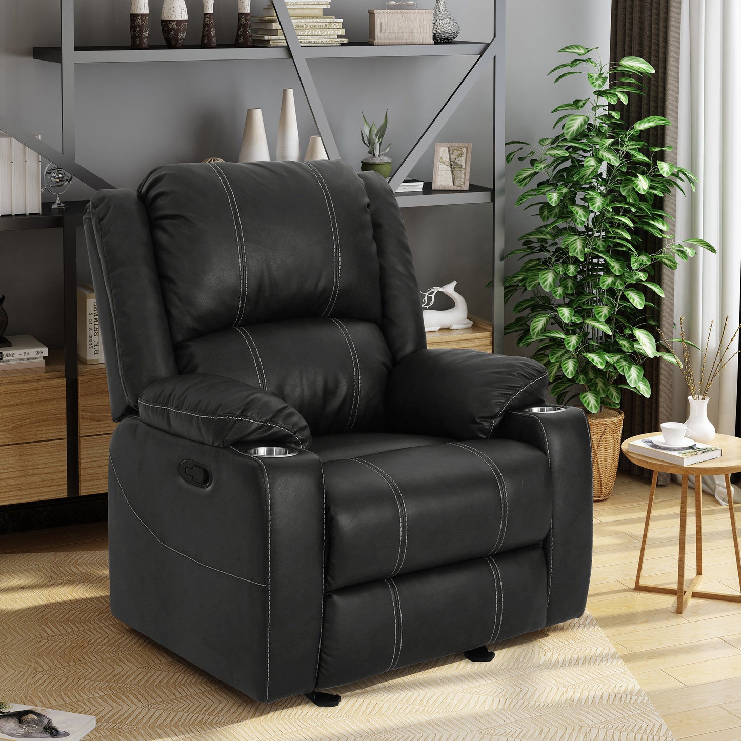 Glider Recliner With Steel Cup Holders - Black