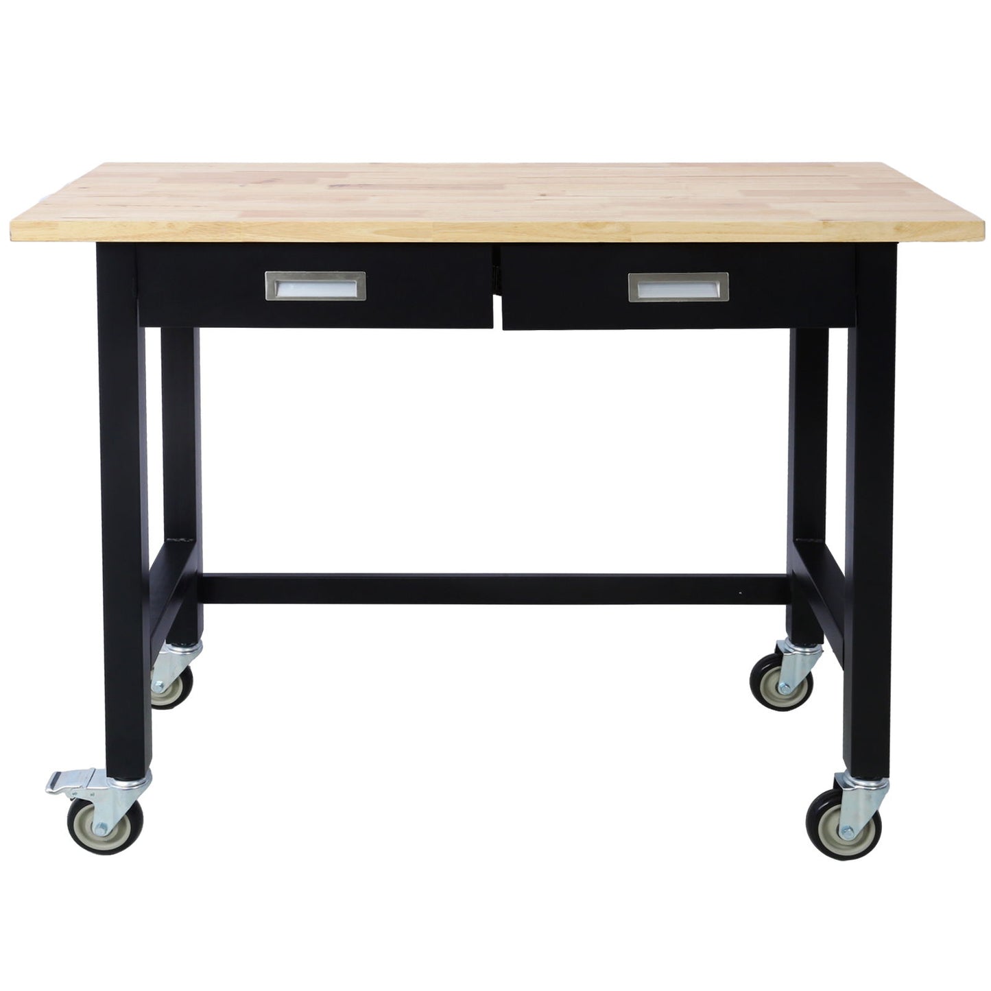 Work Bench, Workbench With Drawer Storage, Heavy Duty Bamboo Wood Work Table With Wheels For Garage Home Office