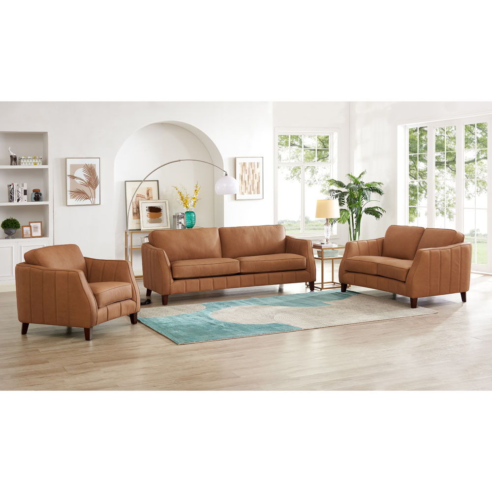 Aria-Top Grain Leather Sofa Couch - Brown