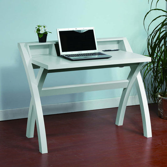 Crosshatch Desk, Workstation Desk With USB / Power Outlet - White