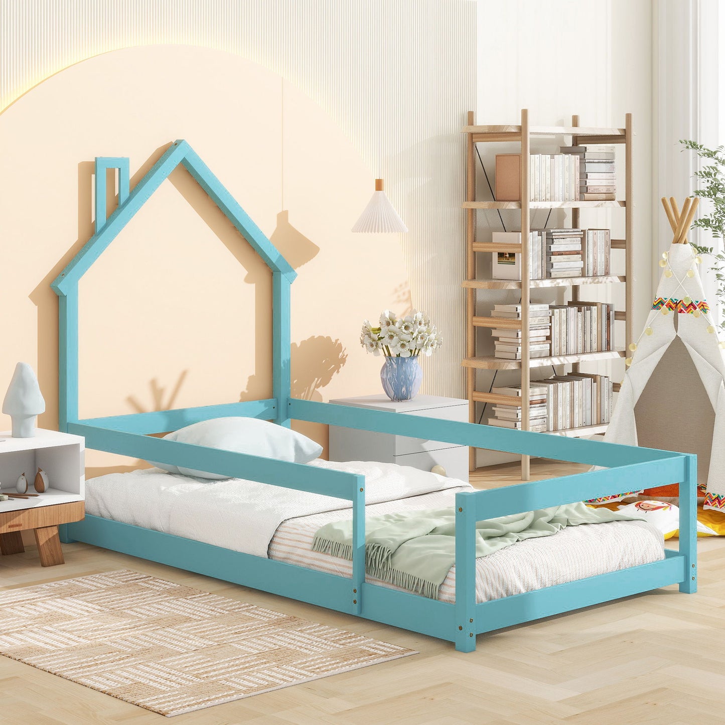 Wood Bed With House Shaped Headboard Floor Bed With Fences