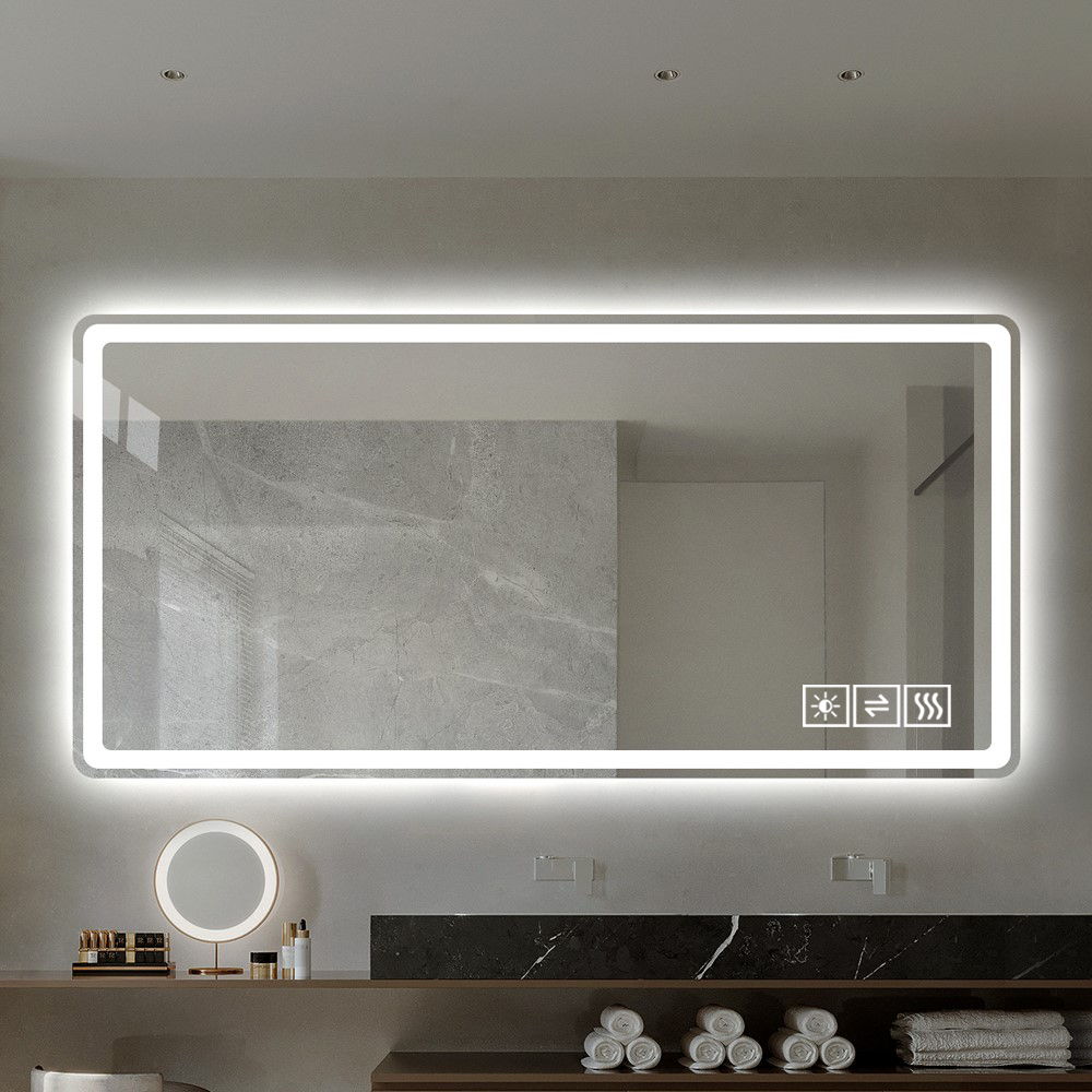 LED Bathroom Mirror Vanity Mirrors With Front Lights Wall Mounted Anti-Fog Frameless Make Up Mirror With Light Copper-Free Mirror Horizontal Or Vertical