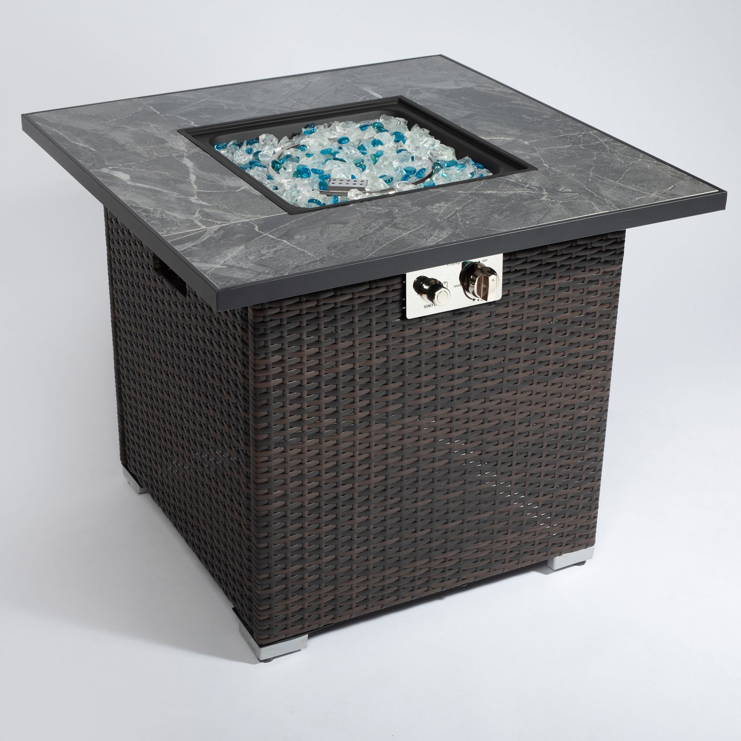 30" Outdoor Fire Table Propane Gas Fire Pit Table With Lid Gas Fire Pit Table With Glass Rocks And Rain Cover - Espresso