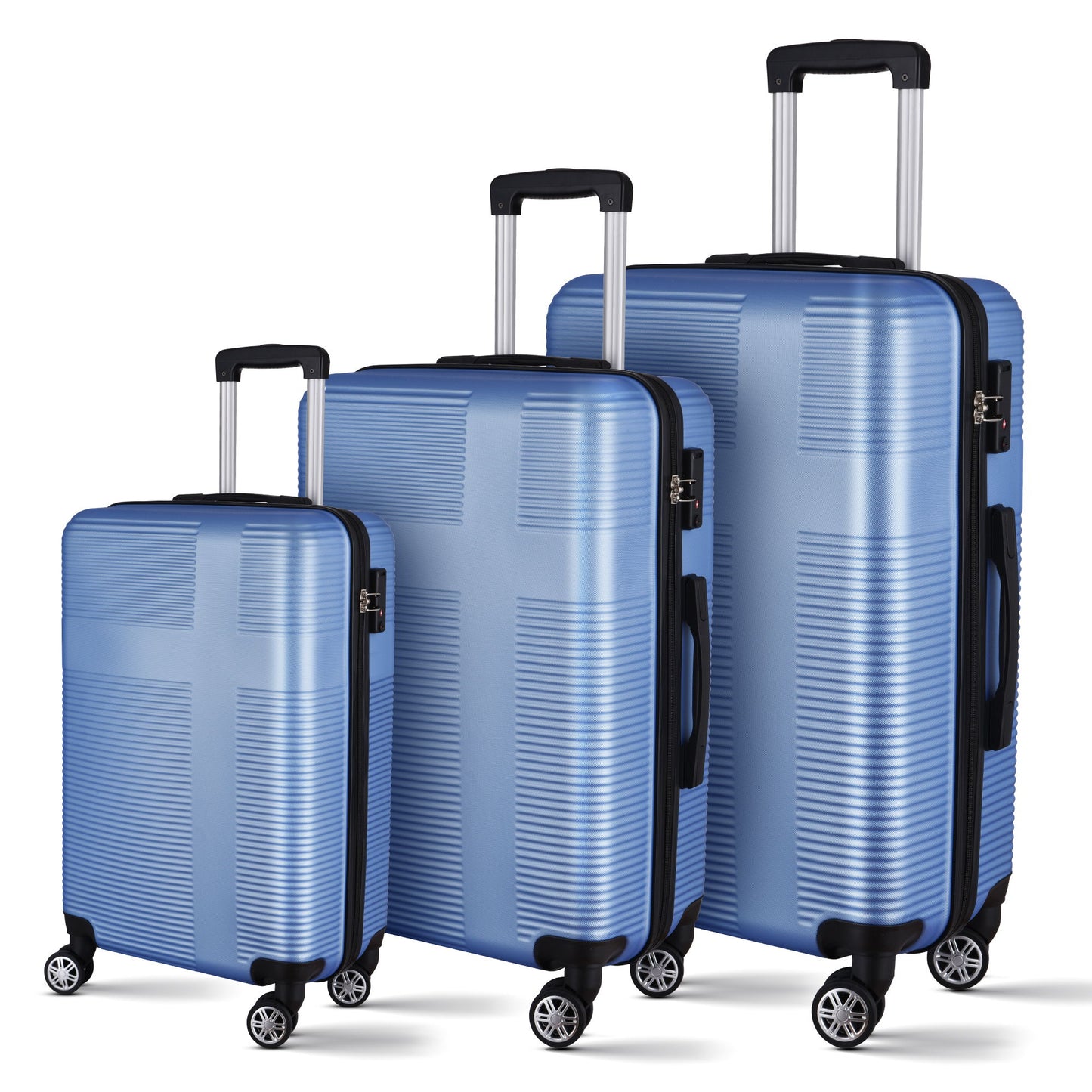 3 Piece Luggage With Tsa Lock Abs, Durable Luggage Set, Lightweight Suitcase With Hooks, Spinner Wheels Cross Stripe Luggage Sets