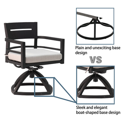 Outdoor Patio Aluminum Furniture, Modern Dining Set, Including 4 Swivel Rockers Sunbrella Cushioned And Square Dining Table With Umbrella Hole