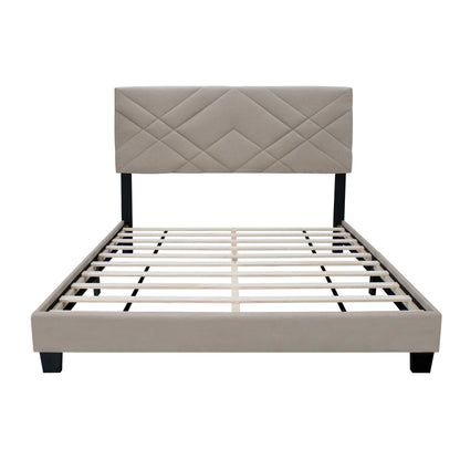 Queen Size Adjustable Upholstered Bed Frame Stain Resistant Cleans Up With A Light Wipe Simple Design Suitable For Any Room