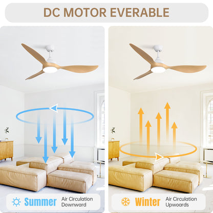 Modern Ceiling Fans Dimmable LED Light Quiet DC Reversible Motor For Indoor & Outdoor - White