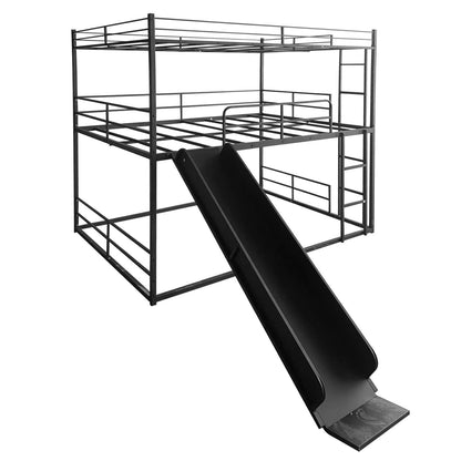 Twin Size House Loft Bed With Slide And Ladder - Black